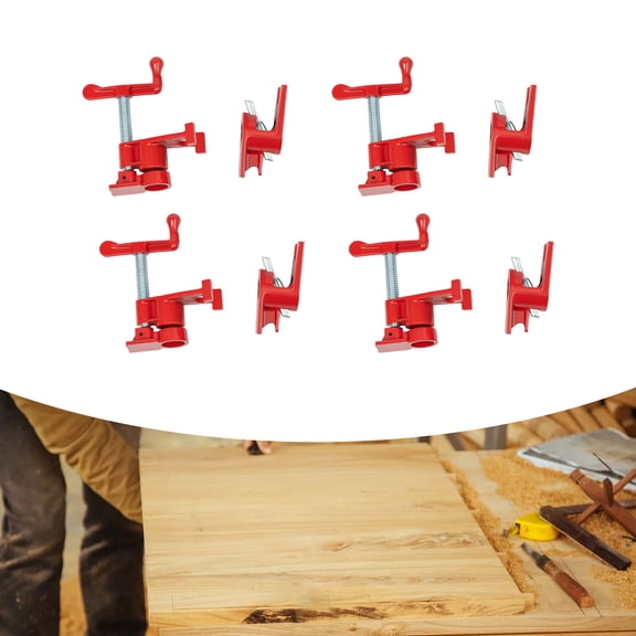 3/4" Wood Gluing Pipe Clamp Set, Red 4 Pieces Wood Gluing Pipe Clamp Set, Pipe Clamp Set for Woodworking