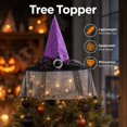 thumbnail image 5 of Witch Hat Tree Topper 21in Halloween Black Wizard Hat with Spiderweb Lace Veil and Rhinestone Buckle Gothic Christmas Tree Crown Ornament, 5 of 5