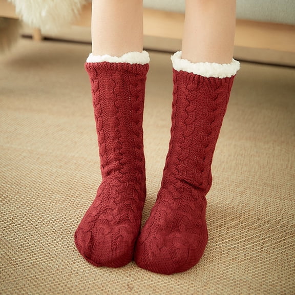 Plush Thermal Socks for Women - Cozy Fuzzy Fleece Lined with Non-Skid Soles