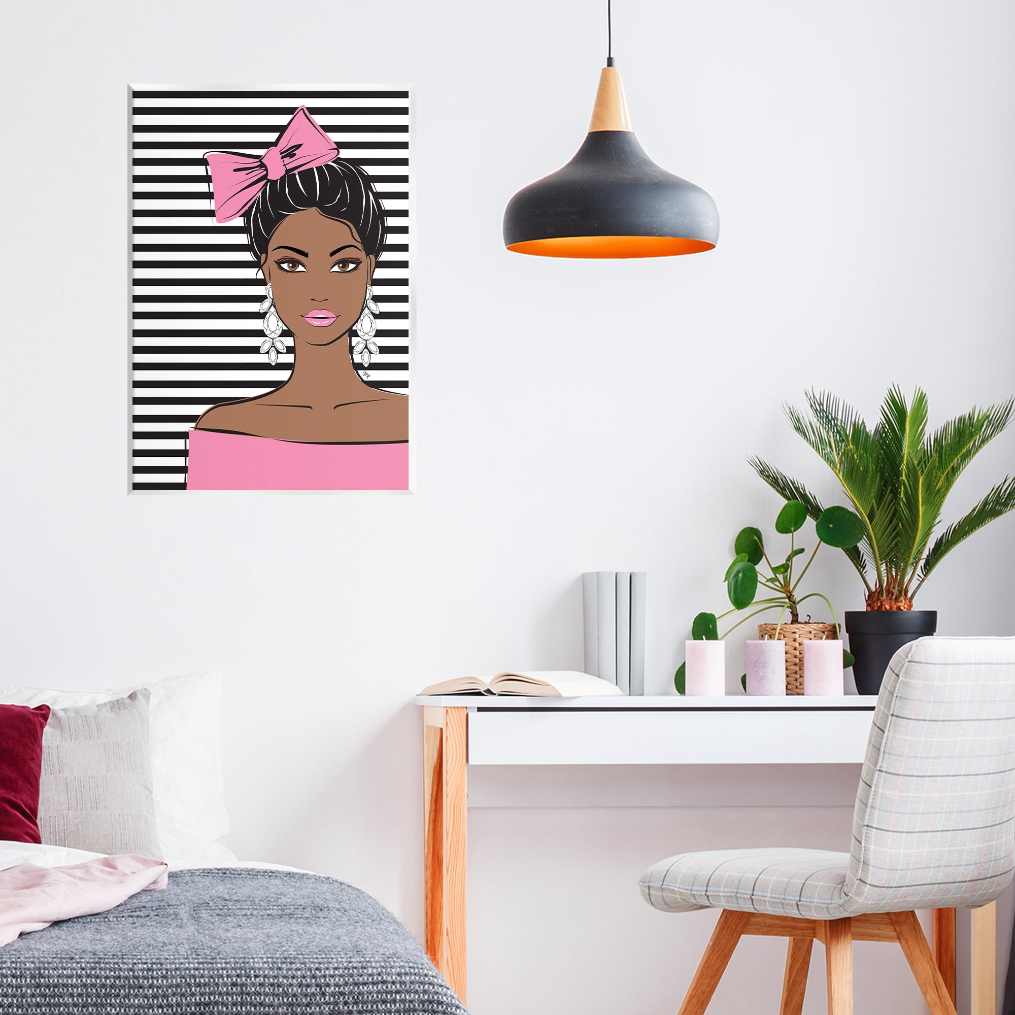 Stupell Industries Girl with Bow & Jewel Earrings Wall Plaque Art, design by Martina Pavlova
