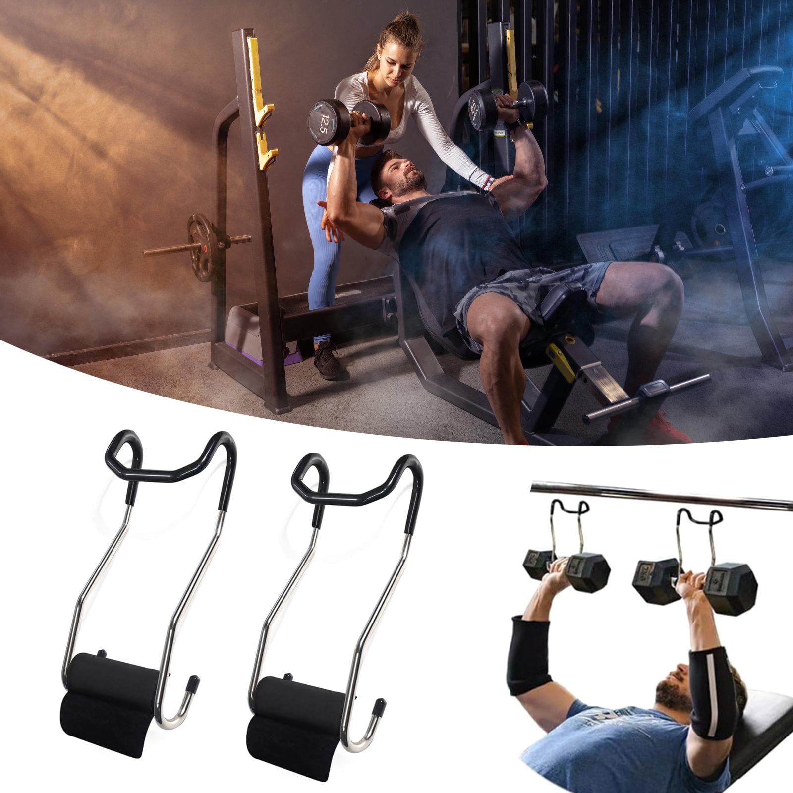 RUISINERY 1Pair Dumbbell Spotter Hook Hangers Portable Heavy Power Dumbbells Rack Attachments Dumbbell Hook Barbell Attachments