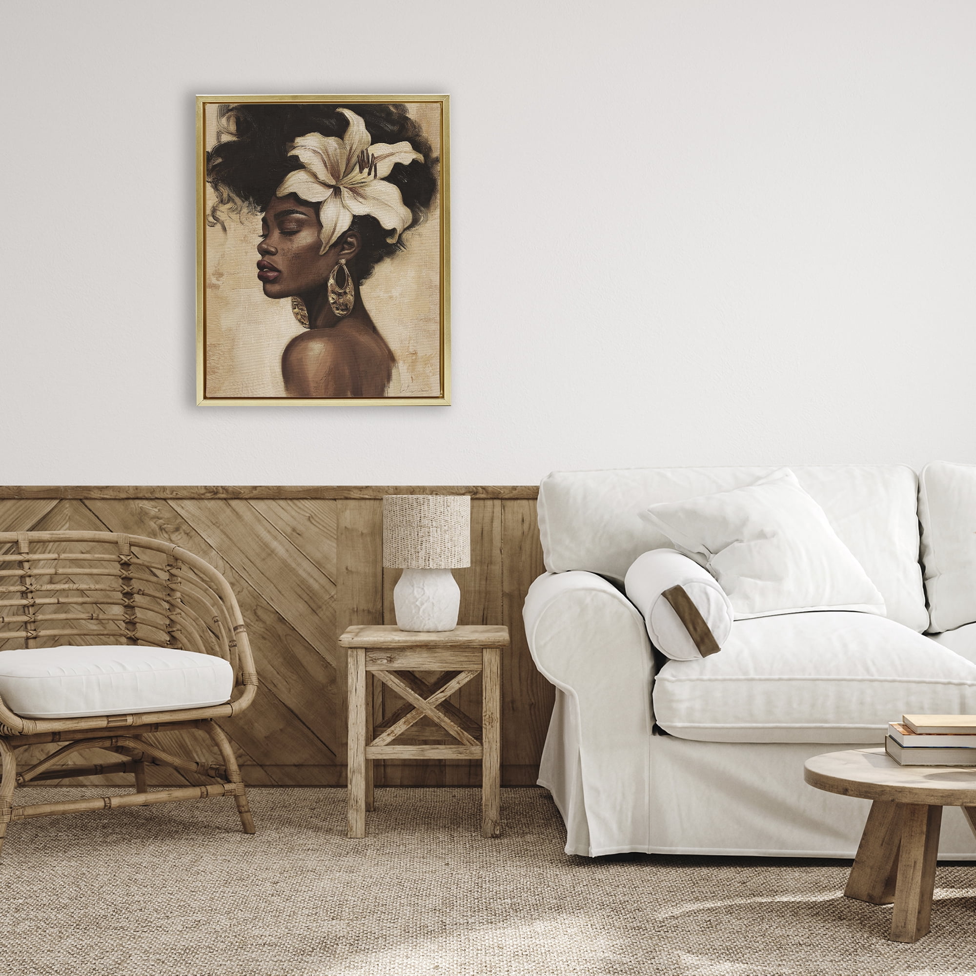 Stupell Industries Nocturne In Ivory Gold Framed Floater Canvas Wall Art, design by Svetlana Aleynikova