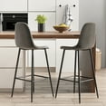 thumbnail image 2 of Costway Set of 2 Bar Stools 29.5" Velvet Upholstered High Back Bar Chairs Kitchen Grey, 2 of 7