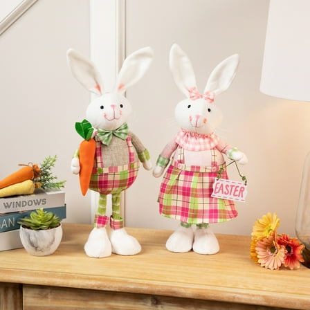 Northlight Bunny Rabbit Figurines with Easter Sign Spring Decorations - 19" - Pink and Green - Set