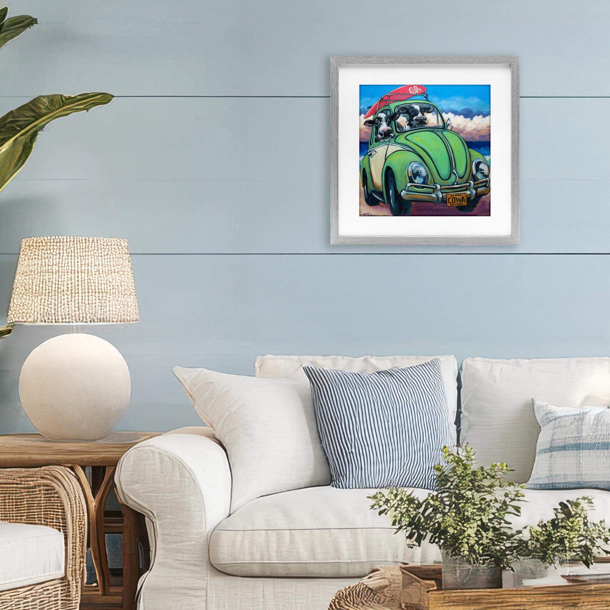 Stupell Industries Cowabunga Surfer Cows Gray Framed Print Under Glass, design by CR Townsend