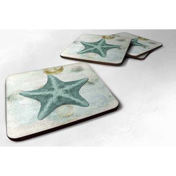 Carolines Treasures SB3043FC Beach Asteroidea Sea Star Starfish Teal Foam Coaster Set of 4 3 1/2 x 3 1/2 multicolor