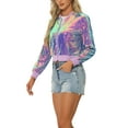 thumbnail image 4 of INSPIRE CHIC Women's Sequin Party Long Sleeve Zipper Up Cropped Bomber Jacket L Shiny Purple, 4 of 6