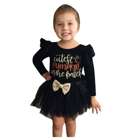 

Darzheoy Toddler Kids Baby Girl Summer Clothing Sets Letter Bow Tulle Skirts T shirt Halloween Outfits Clearance
