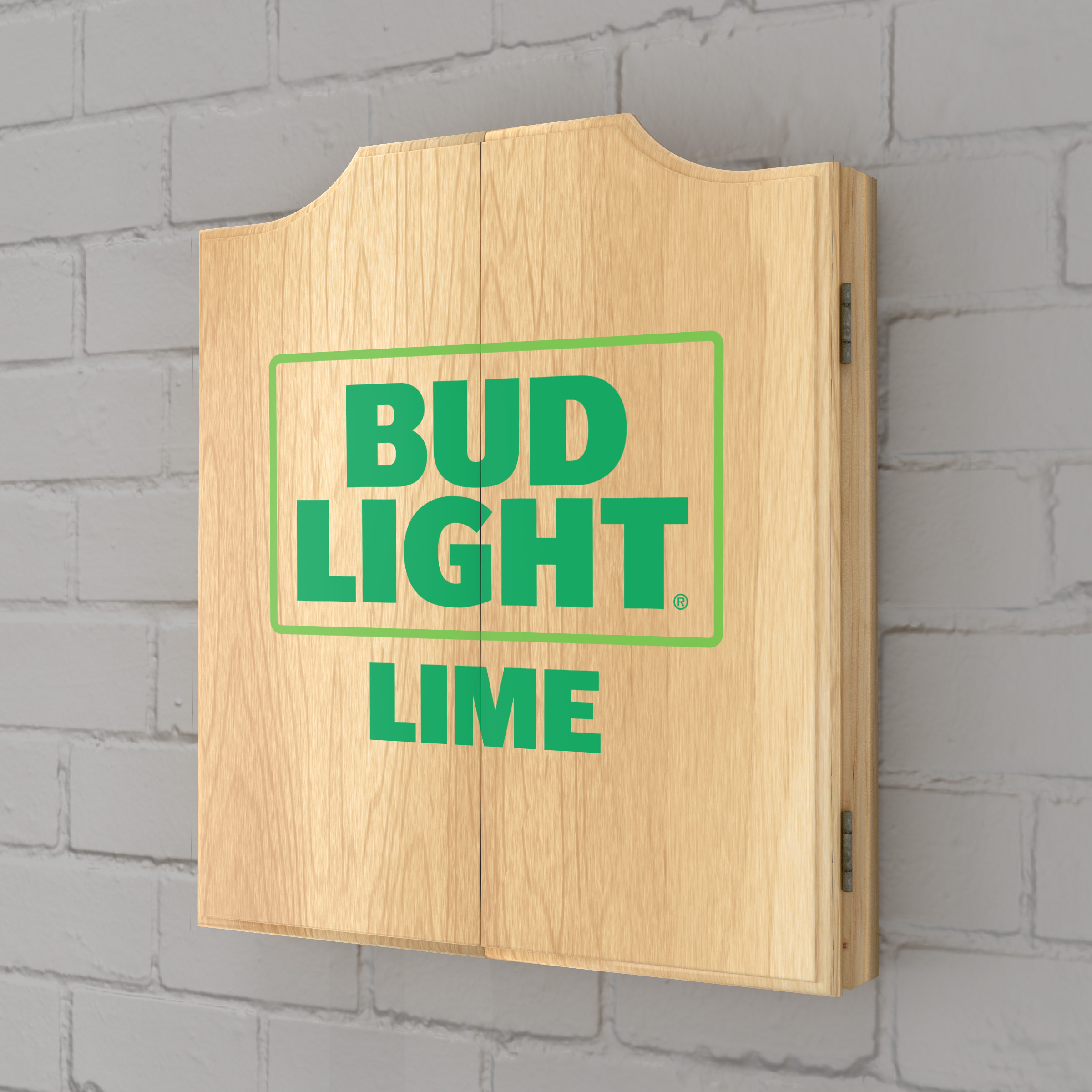 Bud Light Lime Dart Board Cabinet Set with 6 Steel Tip Darts