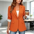 thumbnail image 2 of Vinsonshop Women's Work Office Blazer Single Button Lapel Collar Suit Jacket Business Casual Striped Cuff Long Sleeve Outerwear Everyday Wear Orange XL, 2 of 9