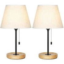 Vintage Black Bedside Nightstand Lamps with Wooden Base Set of 2