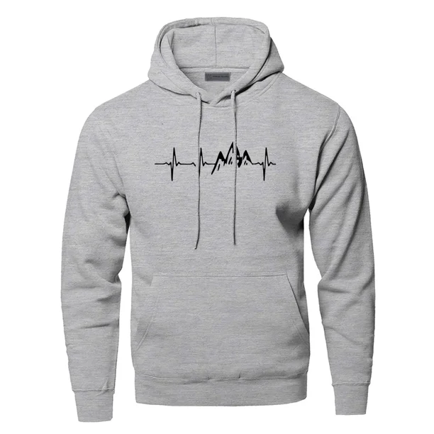 Sudadera con capucha de manga larga para hombre, ropa deportiva con latido de corazón de montaña, color negro y gris, otoño