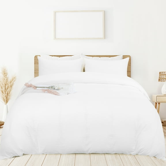 REGALWOVEN 3 Pieces Duvet Cover Set, Soft Comforter Cover Set Breathable Bedding Quilt Cover Sets with Zipper Closure & Corner Ties White Queen