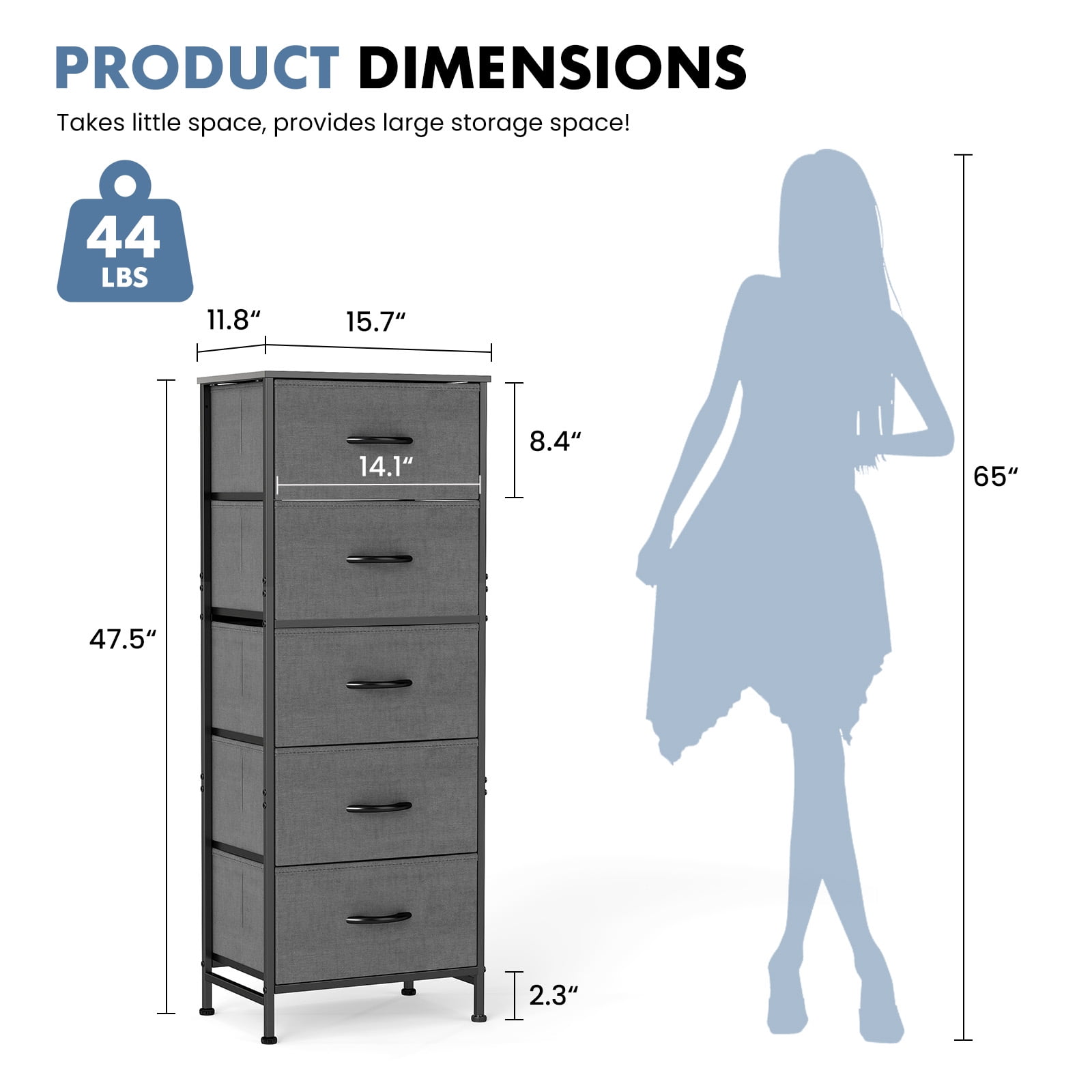 CONCETTA 5 Fabric Storage Cabinet, TV Stand, Clothing Storage, Living Room And Bedroom, Gray