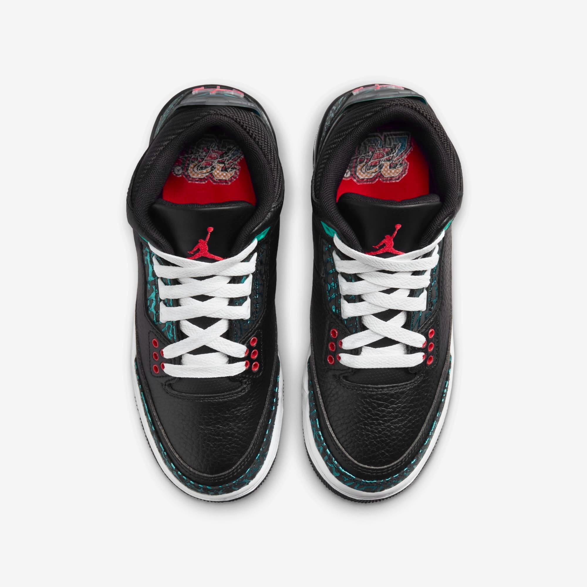 Nike Air Jordan 3 Retro Black/Siren Red-Hyper Jade  FV5437-001 Grade-School Size 6.5