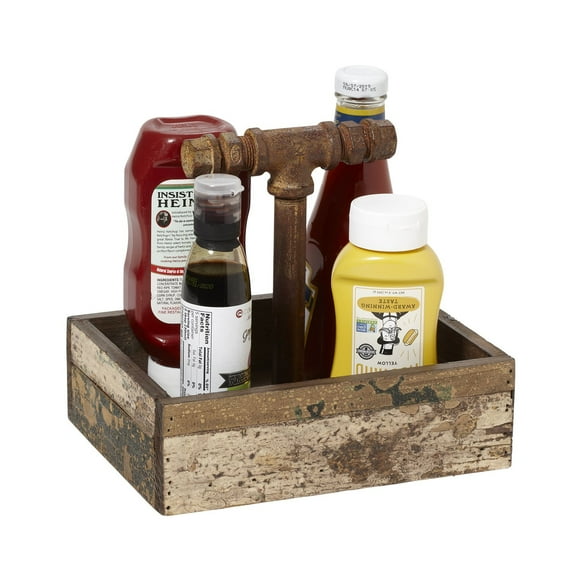 Winco CAD1-RWD Reclaimed Wood Condiment Caddy & Drink Caddy, Rectangular, 9 x 7 in., 8.25 in. Tall