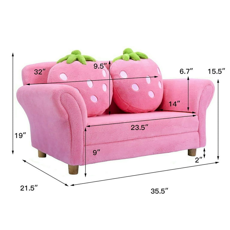 Costway Mini Child Cozy Playroom Sofa Strawberry Armrest Lounge Couch with 2 Pillows Pink Walmart