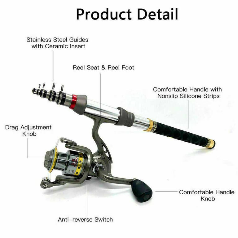 7.9ft Telescopic Fishing Rod Spinning Pole Reel Combo Full Kit With 100M  Line & Bag 