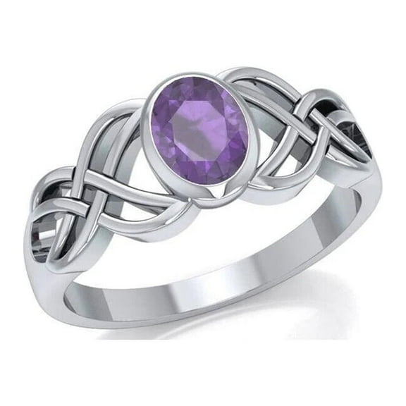 Celtic Knotwork Birthstone Ring Genuine Amethyst 925 Sterling Silver Jewelry