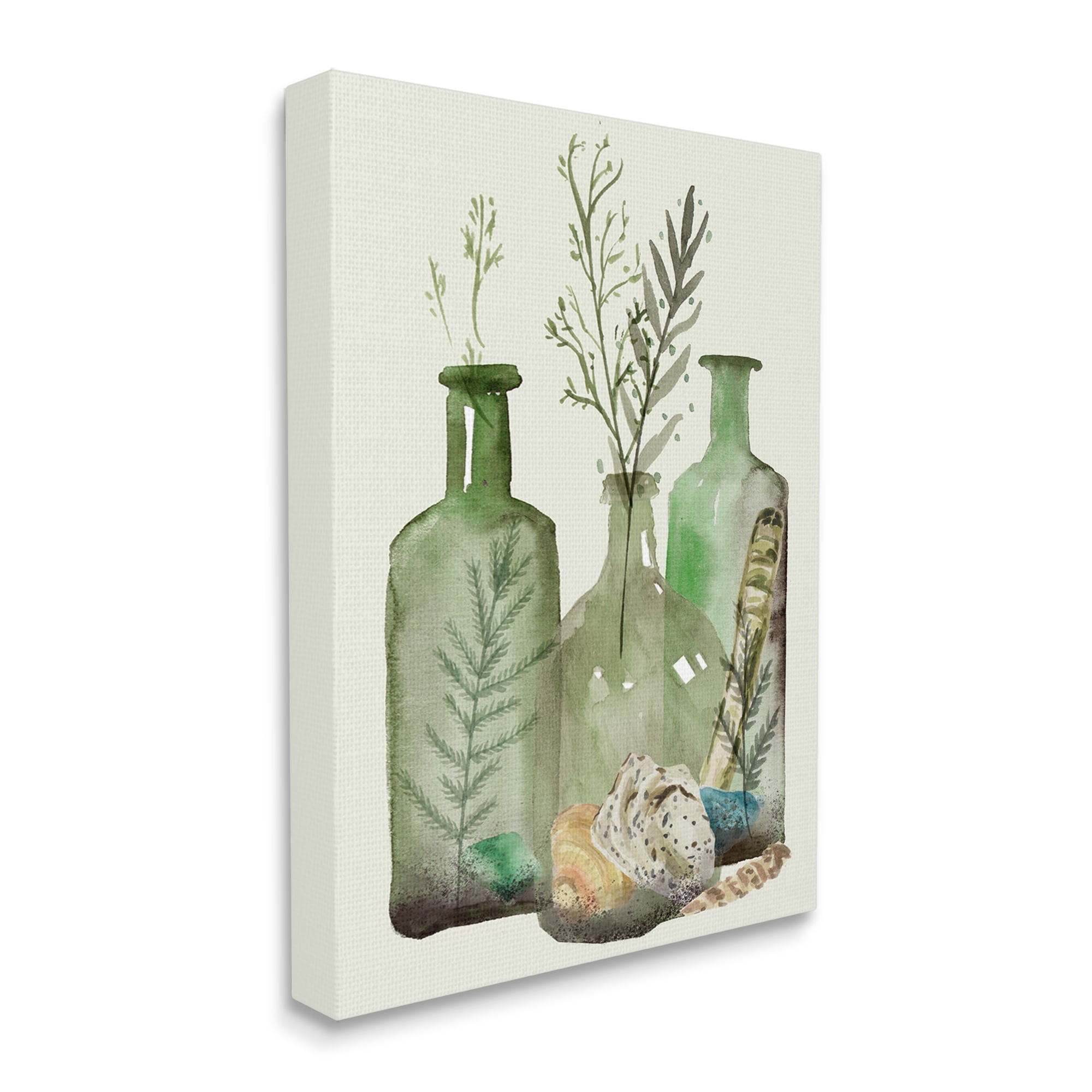 Fern Plants Nautical Seashells Green Jug Still Life 24 in x 30 in Painting Canvas Art Print, by Stupell Home Décor