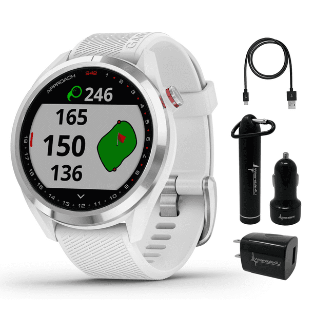 Garmin Approach S42 Premium GPS Watch, Polished Ceramic Bezel with White Silicone Band and Wearable4U Power Bundle - Walmart.com