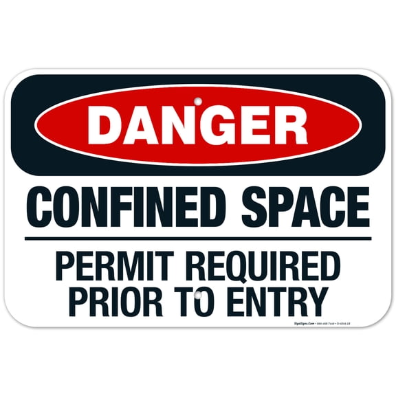 Danger Confined Space Permit Required Prior To Entry Sign, OSHA Danger Sign, 12x18 Aluminum