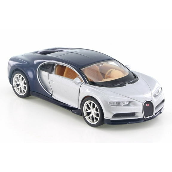 Bugatti Chiron, Silver w/ Black - Welly 43738D - 4.5" Diecast Model Toy Car (Brand New but NO BOX)