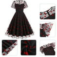 thumbnail image 5 of IBTOM CASTLE Women's 1950s Vintage Dress Short Sleeve Heart Print Mesh Retro Evening Prom Cocktail Party Swing A-Line Dress for Valentine's Day L Black - Red Heart, 5 of 8