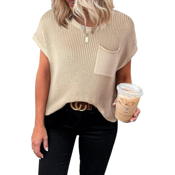 YATELLE Women's Casual Short Sleeve Loose Tunic Tops Lightweight Knit Spring Pullover Sweater Blouses