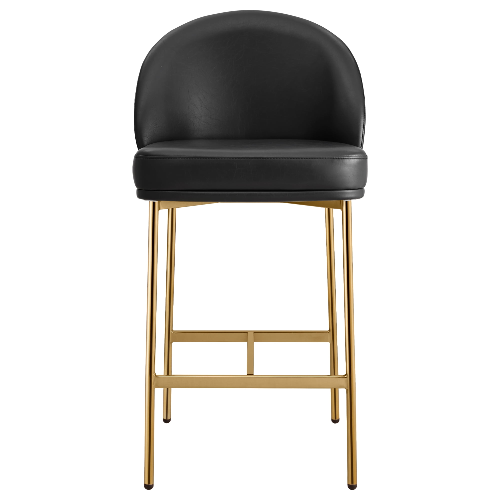 Spruce & Spring Modern Counter Bar Stool with Metal Arc Backrest and Upholstered Seat Set of 2, Black with Bronze Legs
