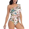 thumbnail image 3 of Sikiie Watercolor Floral With Butterflies Print Women One Piece Swimsuits Tummy Control One Shoulder Bathing Suits Ruffle Swimwear, From S to XXL-Small, 3 of 6