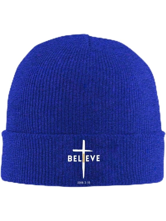 Beanies,I Believe John 3 16, Christian, Cross Beanie Hat Women Men Knit Skull Cap Winter Knitted Hat Slouchy Hat Black