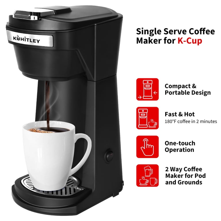 2 in 1 Single Serve Coffee Maker for K Cup Pods & Ground Coffee, Mini K Cup Coffee Machine with 6 to 14 oz Brew Sizes, Single Cup Coffee Brewer with