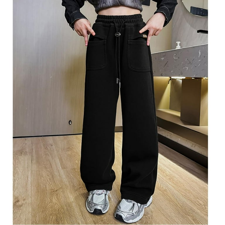 OGLCCG Girls Wide Leg Fleece Lined Sweatpants High Waist Baggy