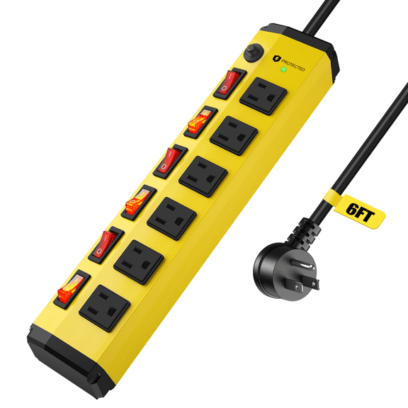 VILONG Heavy Duty Surge Protector Power Strip with Individual Switches, Overload Protection, 1200J 6ft Extension Cord, 45°Flat Plug, ETL Certified