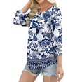 thumbnail image 5 of Womens Tops 3/4 Sleeve with Buttons Dressy Casual Blouses Summer Beach Vacation Outfits Blue XXL, 5 of 6