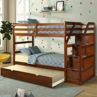 ModernLuxe Twin over Twin Stair Bunk Bed with Storage Ladder and Trundle