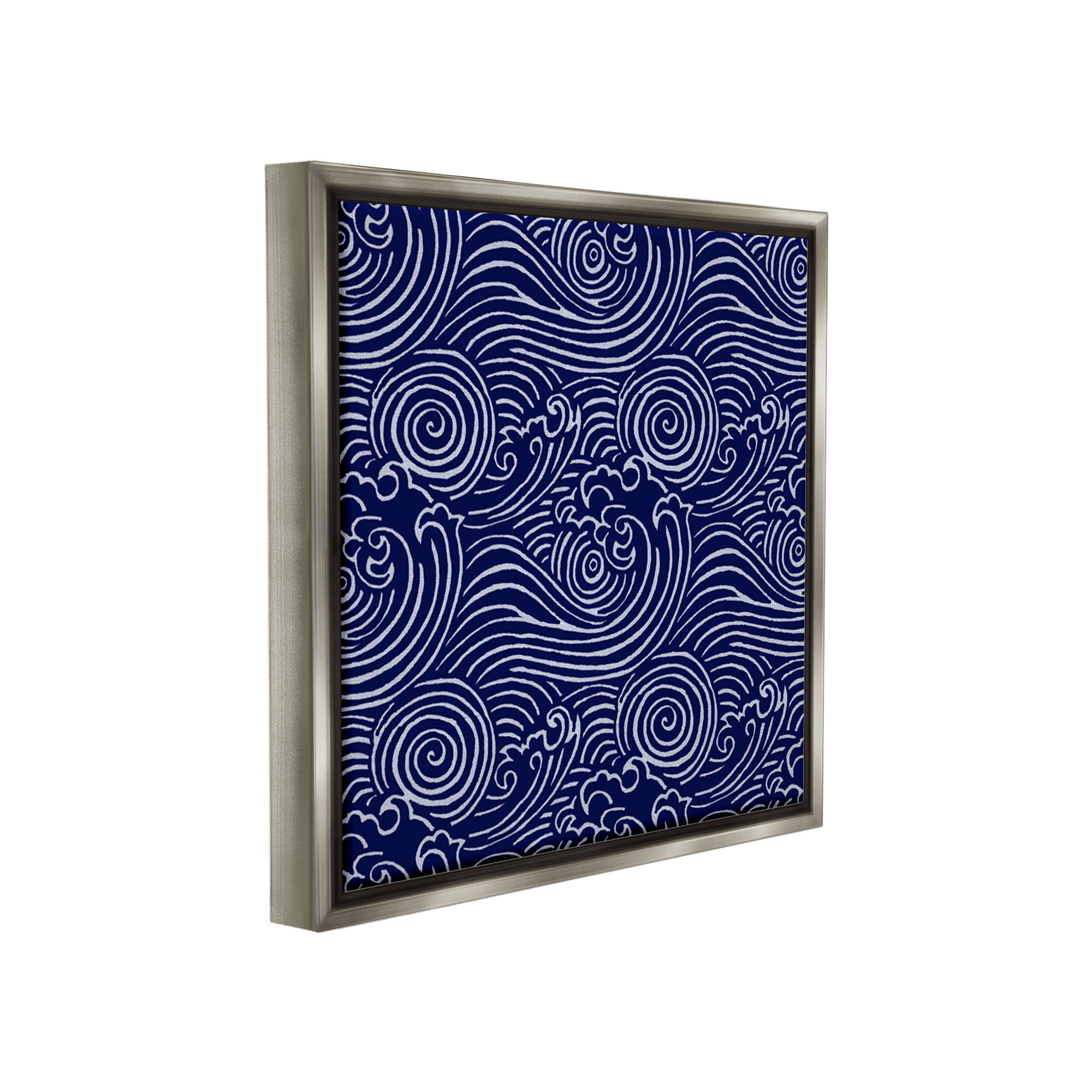 Stupell Industries Blue Traditional Waves Nature Painting Gray Floater Framed Canvas Art Print Wall Art, 25 x 25