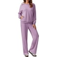 thumbnail image 2 of Weardear Women 2 Piece Sets Long Sleeve Sweatshirts Travel Outfits Drawstring Straight Leg Pants Sweatsuit Set, 2 of 7
