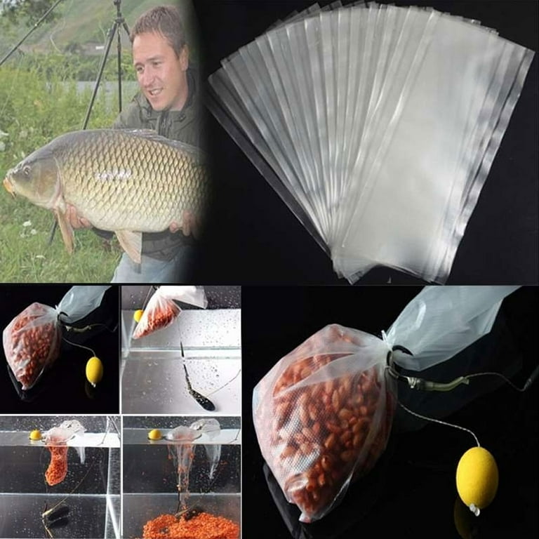 rygai 50Pcs Outdoor PVA Mesh Carp Lure Fishing Bait Bag Water Soluble  Tackle Tool,6cm x 12cm