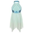 thumbnail image 2 of TiaoBug Kids Girls Sequined Latin Jazz Dance Dress Halter Neck Ballet Leotard Dress Lyrical Dancewear Mint Green 16, 2 of 7