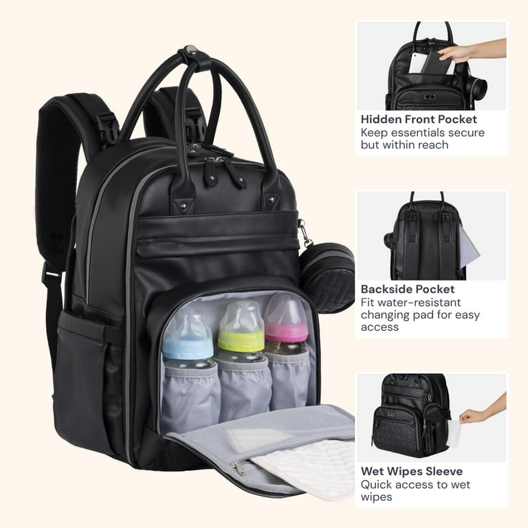 vegan Leather-Style Navy Diaper Backpack - BobbleRoo For Parents BabbleRoo Diaper Bag Backpack, Multifunction Original Baby  main image 2