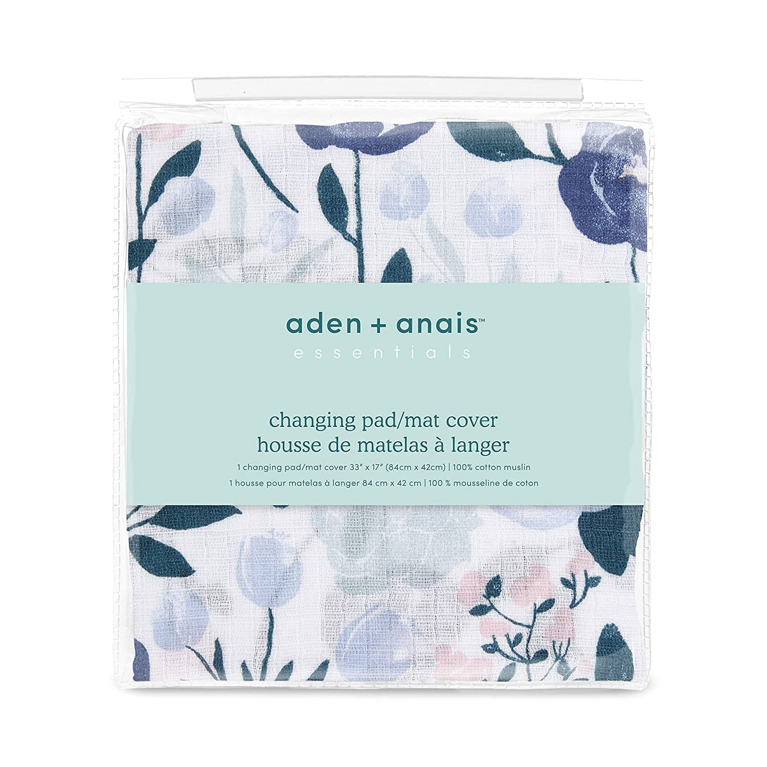 aden + anais Essentials Changing Pad Cover, 100% Cotton Muslin, Super Soft & Breathable, Tailored Snug Fit, Single, Flowers Bloom