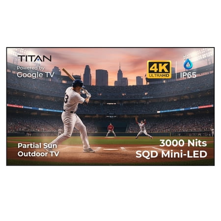 Titan G200 Mini-QLED 55 Inch Outdoor TV, Partial Sun, IP65 Smart Weatherproof TV, 4KHDR, 144Hz, Google AI OS, 2600Nits, Wi-Fi 5, Dolby Vision&Atmos, Bang&Olufsen, Outdoor TV Cover, SlimBezel, 2YrWty