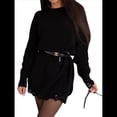 thumbnail image 1 of Vestido Tipo Suéter de Punto con Cuello Redondo de Color Liso para Mujer, Minivestido Retro. Negro M, 1 of 10