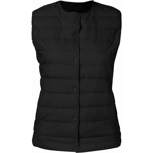 Women's Winter Quilted Vest Sleeveless Lightweight Zip Padded Gilet Slim Fit Gilet Plus Short Sleeved Jacket, Black, X-Small