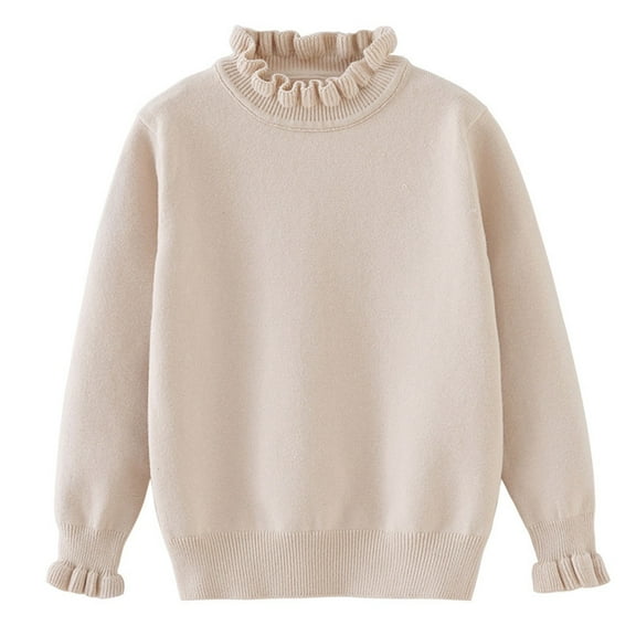 Ashirexll Ruffled Turtleneck Sweaters for Girls 1-12 Years Knit Pullover Fall Winter Warm Base Shirts Top