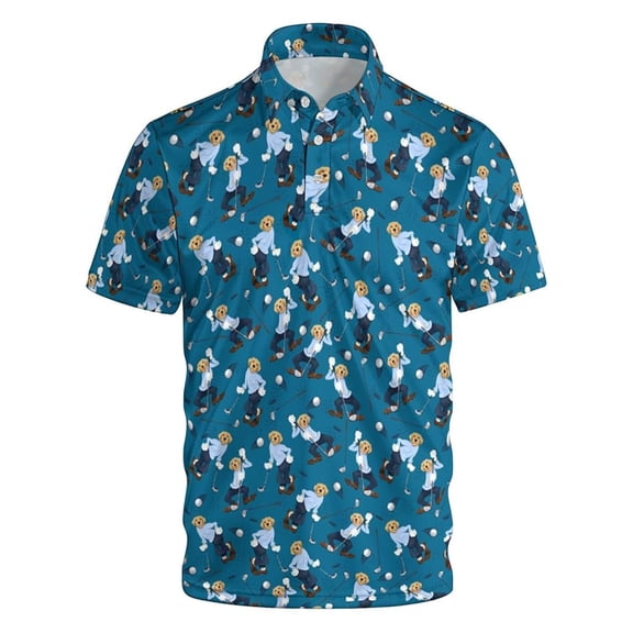 Golf Polo Shirts for Men Funny Golf Print Short Sleeve Polos Blue XL