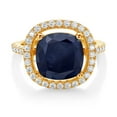 thumbnail image 2 of Gem Stone King 18K Yellow Gold Plated Silver Ring Sapphire Moissanite (5.29 Cttw), 2 of 3