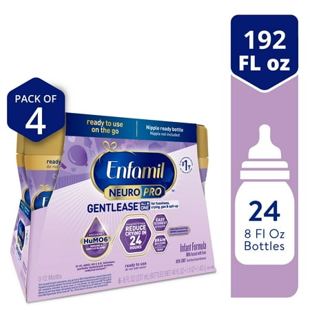 Enfamil NeuroPro Gentlease Baby Formula, Infant Formula Nutrition, Brain Support that has DHA, HuMO6 Immune Blend, Designed to Reduce Fussiness, Crying, Gas & Spit-up in 24 Hrs, 8 Fl Oz, 24 Bottles